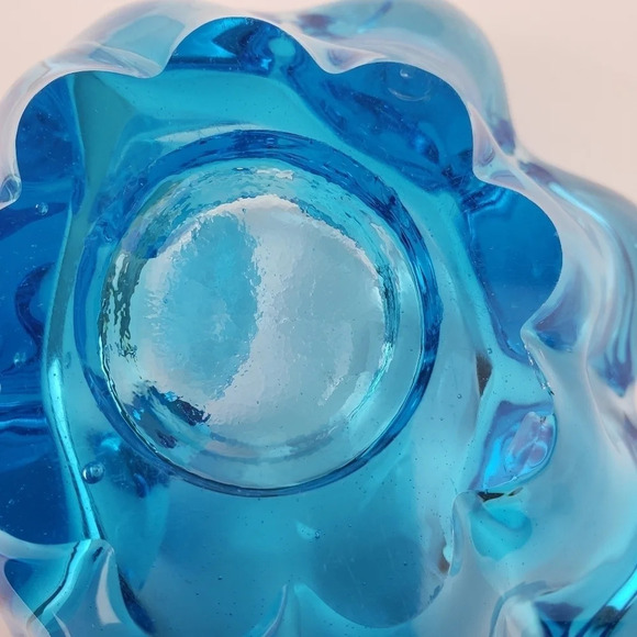 Art Glass Ashtray Blue Swirl Shell Trinket Dish Midcentury Modern Coastal - Picture 13 of 16
